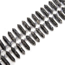 Larvikite Labradorite Top Drill Faceted Double Point Beads 8x32mm 15.5'' Strand