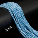 Natural Blue Topaz Faceted Round Beads Size 2mm 3mm 15.5'' Strand