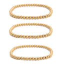 Gold Plated Hematite Smooth Round Beaded Bracelet 4mm 7.5'' Length 3 PCS/ Set