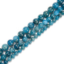 Grade A Natural Blue Apatite Smooth Round Beads Size 6mm 8mm 10mm 15.5'' Strand