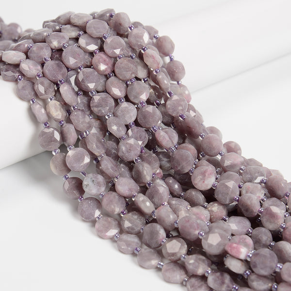 Natural Lepidolite Hexagram Cutting Faceted Coin Beads Size 10mm 15.5'' Strand