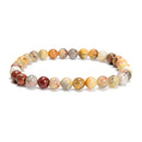 Yellow Crazy Lace Agate Round Beaded Bracelet 6mm 8mm 10mm 7.5''Length 3 PCS/Set