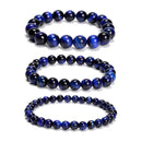 Blue Tiger Eye Smooth Round Beaded Bracelet 6mm 8mm 10mm 7.5'' Length 3 PCS/Set