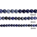 Sodalite Smooth Round Beads 4mm 6mm 8mm 10mm 12mm 14mm 16mm 18mm 20mm 15.5" Strd