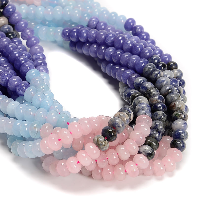 06-Multi-color Gemstone Smooth Rondelle Beads Size 5x8mm 15.5'' Strand