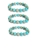 Light Blue Sea Sediment Jasper Round Beaded Bracelet 10mm 7.5'' Length 3 PCS/Set