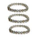 Natural Gray Labradorite Smooth Round Beaded Bracelet 8mm 7.5'' Length 3 PCS/Set