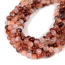 Natural Red Hematoid Fire Quartz Smooth Round Beads Size 6mm 8mm 10mm 15.5" Strd