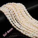 White Fresh Water Pearl Rice Shape Beads Size 4x7-8mm 5x7-8mm 14'' Strand