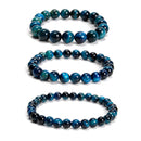 Blue Green Tiger Eye Round Beaded Bracelet 6mm 8mm 10mm 7.5'' Length 3 PCS/Set