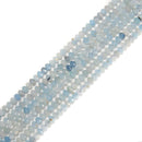 Natural Aquamarine Faceted Rondelle Beads Size 3.5x5.5mm 15.5'' Strand