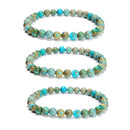 Light Blue Sea Sediment Jasper Round Beaded Bracelet 6mm 7.5'' Length 3 PCS/Set