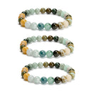 Natural Multi-Color Jade Smooth Round Beaded Bracelet 8mm 7.5'' Length 3 PCS/Set