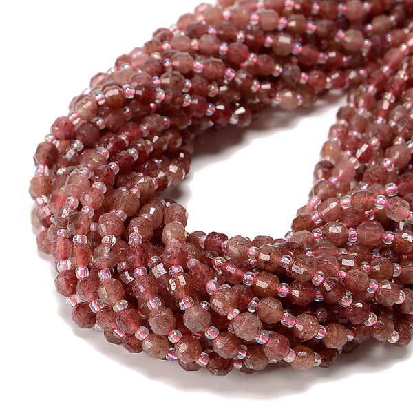 Natural Strawberry Quartz Prism Cut Double Point Beads Size 6mm 15.5'' Strand