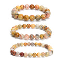 Yellow Crazy Lace Agate Round Beaded Bracelet 6mm 8mm 10mm 7.5''Length 3 PCS/Set