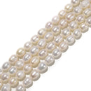 White Fresh Water Pearl Oval Rice Beads 6x8mm 7x9mm 8x10mm 10x11mm 15" Strand
