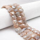 Coated Peach Moonstone Faceted Rectangle Shape Beads Size 10x15mm 15.5" Strand