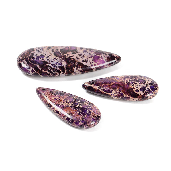 Purple Sea Sediment Jasper Pendant Earrings Teardrop Size 15x35mm 3 PCS Per Set