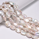 Natural White Fresh Water Pearl Flat Oval Shape Beads 15-16x18-20mm 15.5'' Strd