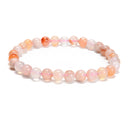 Cherry Flower Sakura Agate Smooth Round Beaded Bracelet 6mm 7.5''Length 3PCS/Set