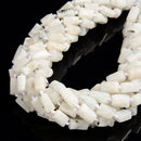 White Moonstone with Black Specks Faceted Tube Beads Size 7-8x12-13mm 15.5''Strd