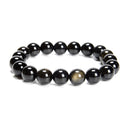 Gold Sheen Obsidian Smooth Round Beads Bracelet 6mm to 10mm 7.5''Length 3PCS/Set