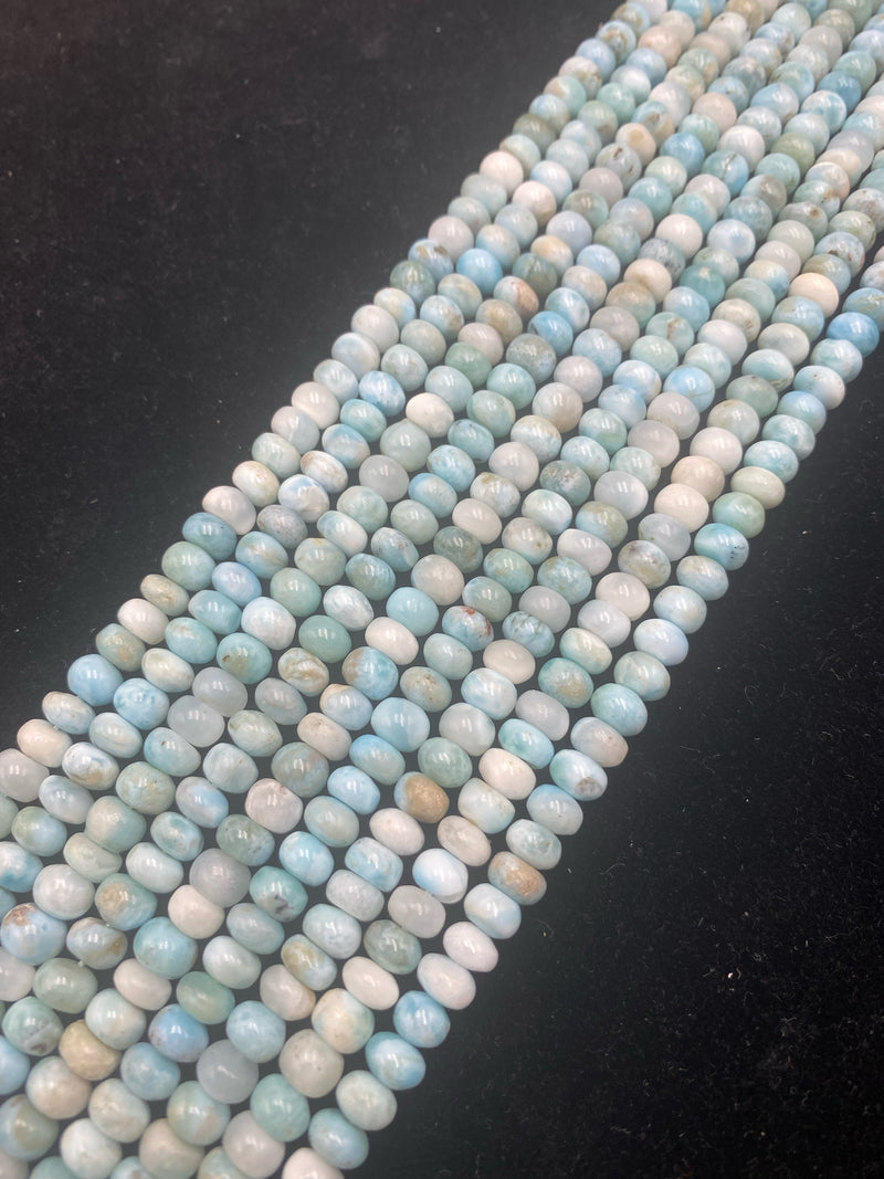 Natural Blue Larimar Smooth Rondelle Beads Size 4x6mm 5x8mm 15.5" Strand