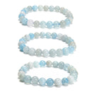 Multi Blue Aquamarine Smooth Round Beaded Bracelet 8mm 7.5'' Length 3 PCS/Set