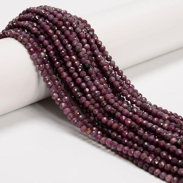 Natural Dark Color Ruby Faceted Round Beads Size 3.5mm 15.5'' Strand