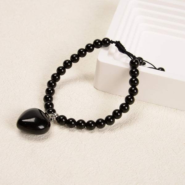 Black Obsidian Round Heart Perfume Bottle Adjustable Bracelet 6mm 7.5'' Length