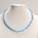Aquamarine Color Dyed Jade Rondelle Beaded Necklace 17''-18.5" Length Adjustable