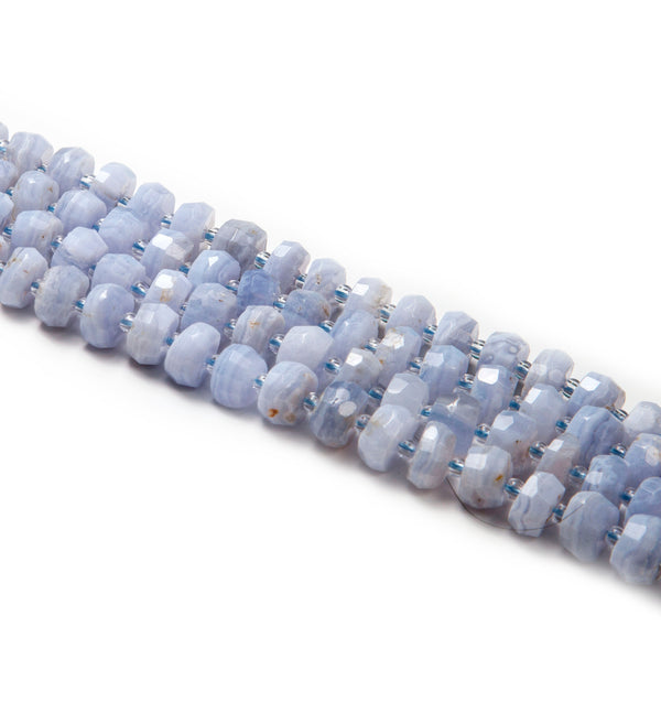 Natural Blue Lace Agate Irregular Faceted Rondelle Beads 4-5 x 8-10mm 15.5" Strand