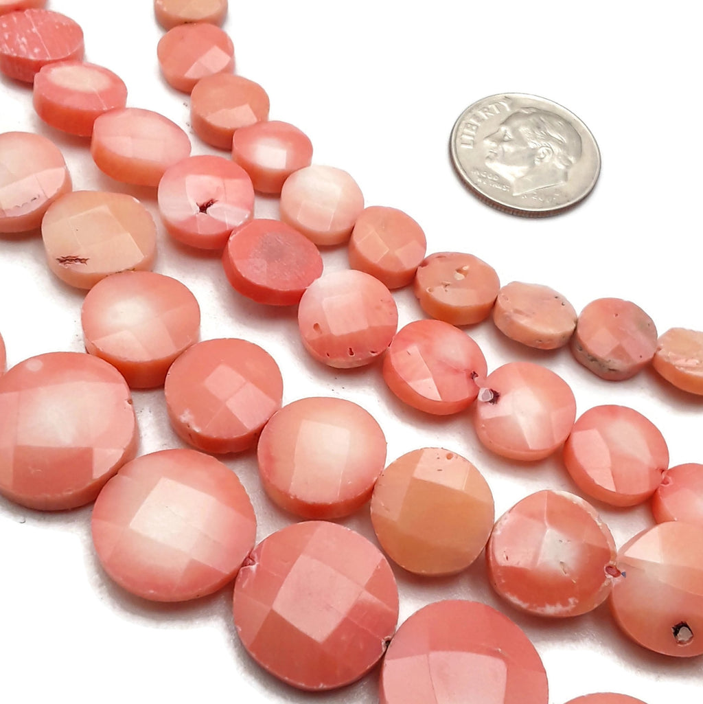 Pink Bamboo Coral Faceted Coin Beads Size 8mm 10mm 12mm 14mm 15.5