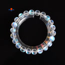 Clear Mystic Aura Glass Matte Bracelet Matte Round Size 8mm 10mm 7.5" Length