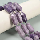 Natural Lepidolite Prism Cut Double Point Beads Size 15x25mm 15.5'' Strand