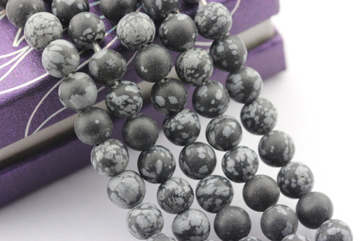 large hole snowflake obsidian matte round beads