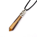 Yellow Tiger's Eye Pendulum Healing Pendant Point 10x65mm Silver Leather Cord