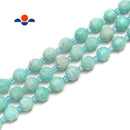 Green Blue Amazonite Prism Cut Double Point Faceted Round Beads 9x10mm 15.5'' Strand