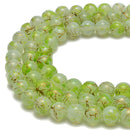 2.0mm Large Hole Light Green Glass Printed Smooth Round Beads Size 14mm 15.5" Strand