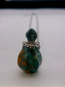 Green Jade Hexahedron Shape Perfume Bottle Necklace & Silver Chain Size 17x34mm