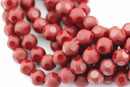 red crystal glass faceted round beads