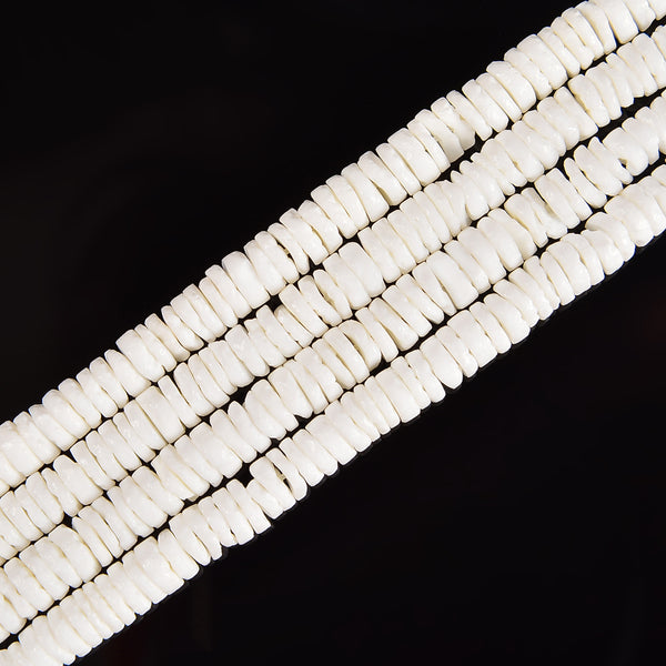 White Shell Heishi Disc Beads Size 1.5x3mm 2x4mm 2x5mm 2x6mm 15.5'' Strand