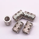 silver plated micro pave zircon cylinder shape charm