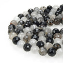 black tourmalinated quartz faceted round beads 