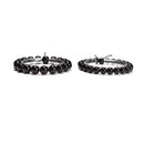 Black Onyx Smooth Round With Guru Beaded Bracelet Size 8mm 10mm 7.5'' Length