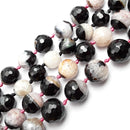white black agate faceted round beads