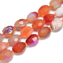 AB Coated Carnelian Faceted Rice Shape Beads Size 12-15mm 15.5'' Strand