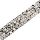 White Moonstone With Black Speck Faceted Cube Beads Size 4-5mm 15.5'' Strand
