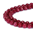 ruby red dyed jade faceted round beads 