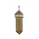 Unakite Pendulum Pendant Healing Point Size 40x8mm Silver Leather Cord